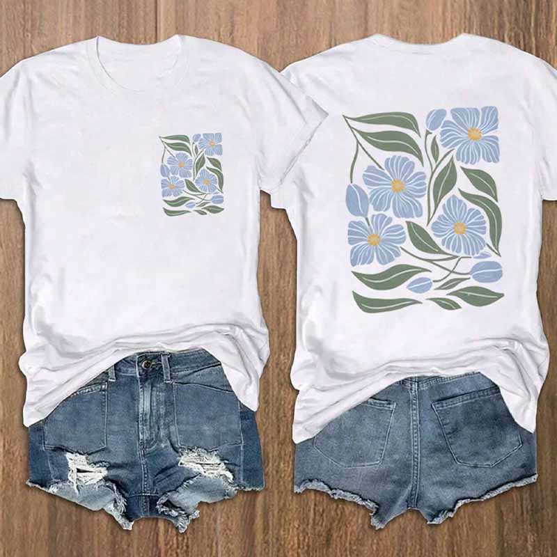 Vintage Blue Floral Print Women's T-Shirt