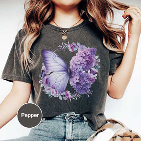 Purple Butterfly Floral Flower T-Shirt