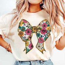 Retro Flower Bow Glitter T-Shirt