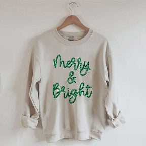 Sparkly Glitter Merry And Bright Printed Sweatshirt