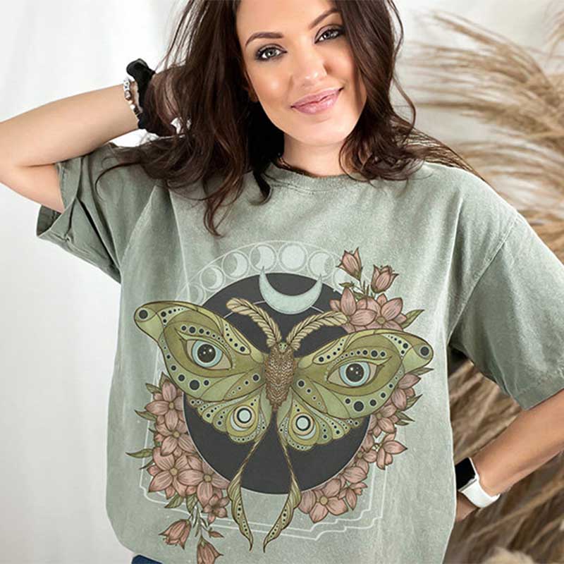 Mystical Luna Moth Wildflower Boho T-Shirt