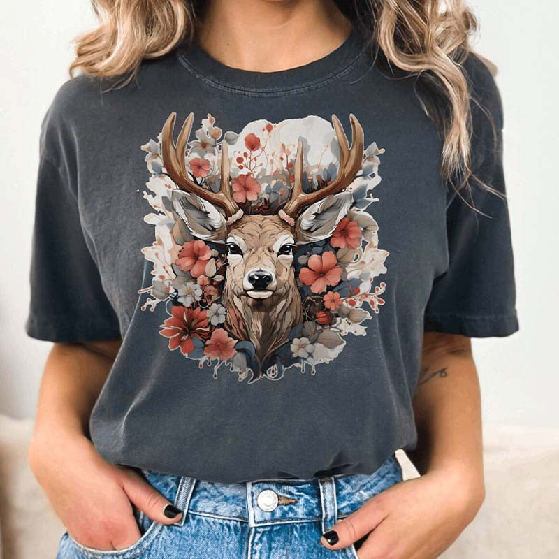 Stag Flower Watercolor Deer T-Shirt