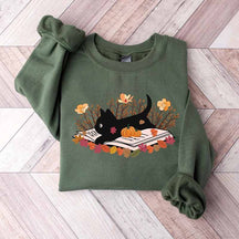 Black Cat Book Halloween Autumn Sweatshirt