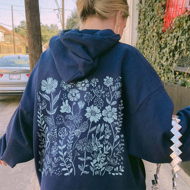 Blue Wildflower Granola Girl Hoodie