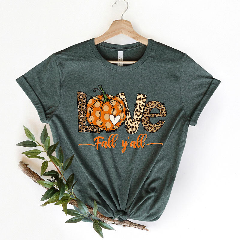 Love Fall Y'All  Leopard Hello Pumpkin T-Shirt