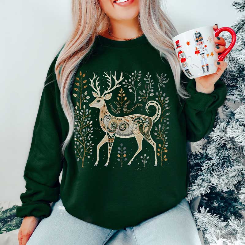 Vintage Reindeer Folk Art Sweatshirt