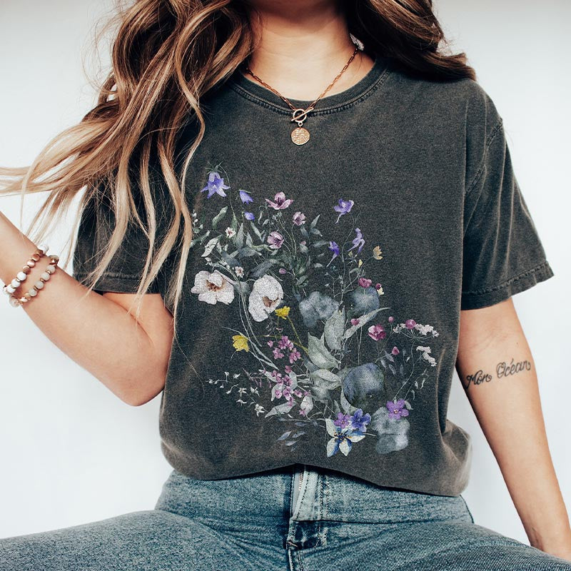 Trendy Cottagecore Floral Blue Wildflower T-Shirt