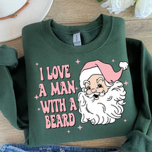 I Love A Man With A Bearded Christmas Pink Hat Santa Sweatshirt