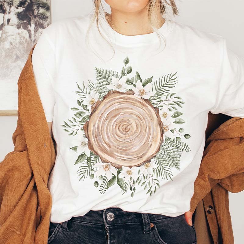 Boho Nature Wildflowers Wood T-Shirt