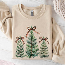 Leopard Print Bow Minimalist Christmas Trees Sweatshirt