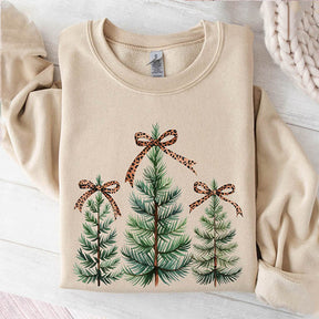 Leopard Print Bow Minimalist Christmas Trees Sweatshirt