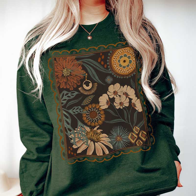 Boho Floral Cottagecore Fall Flowers Sweatshirt