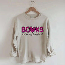 Printed Books the Way to Heart Faux Glitter Sweatshirt