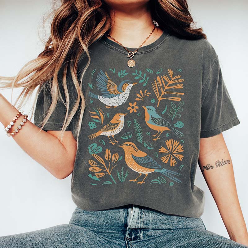 Birds and Floral Folk Art T-Shirt