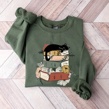 Cat Book Reading Lover Sweatshirt