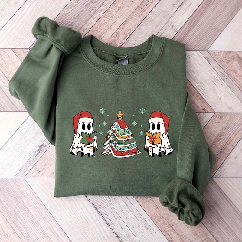 Christmas Ghost Book Reading Sweatshirt