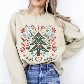 Classic Floral Christmas Tree Folk Art Sweatshirt