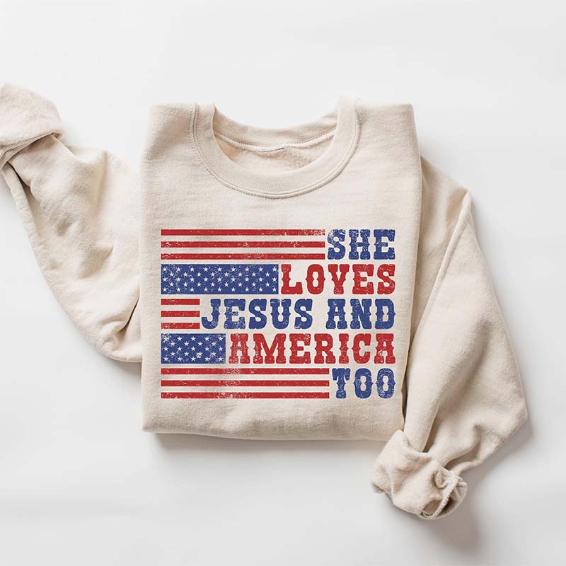 Retro USA She Loves Jesus And America Too Sweatshirt