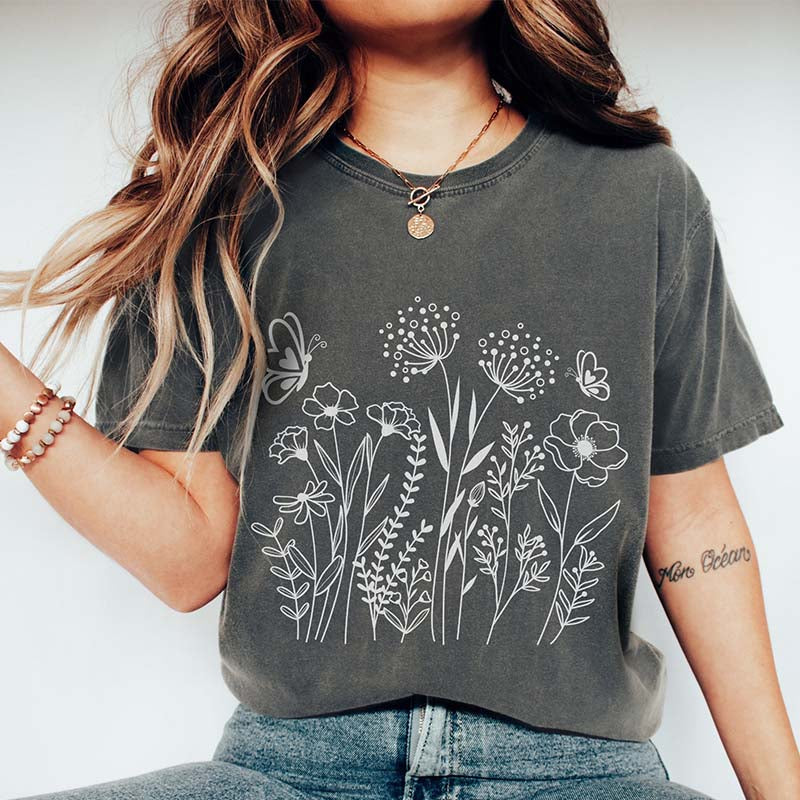 Wildflower Butterflies Gift for Gardener T-Shirt