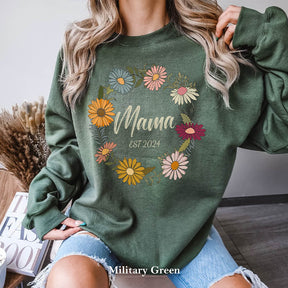 Personalized Flower Print Mama Sweatshirt