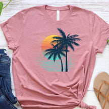 Retro Tropical Sunset Summer Palm Beach T-Shirt