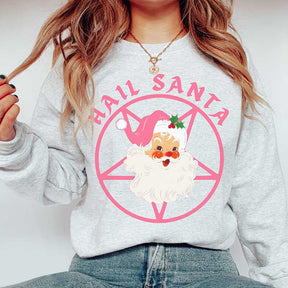 Pink Retro Hail Santa Witchy Pentagram Sweatshirt