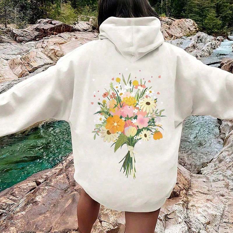 Women's Loose Floral Print Hoodie