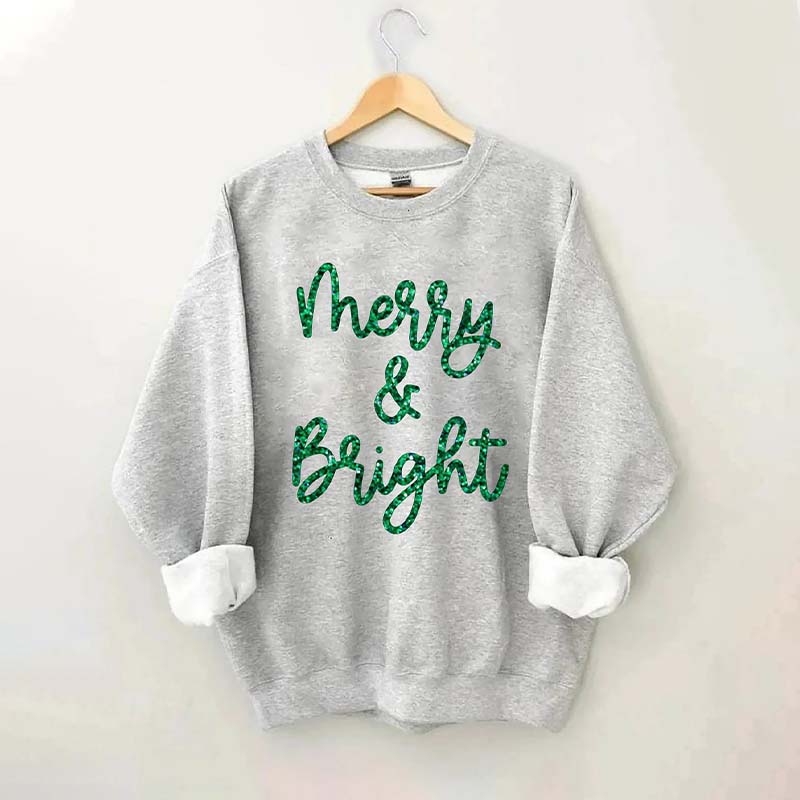 Sparkly Glitter Merry And Bright Printed Sweatshirt