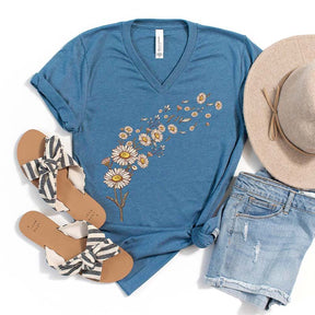 Daisy Flowers Summer  V-Neck Shirt