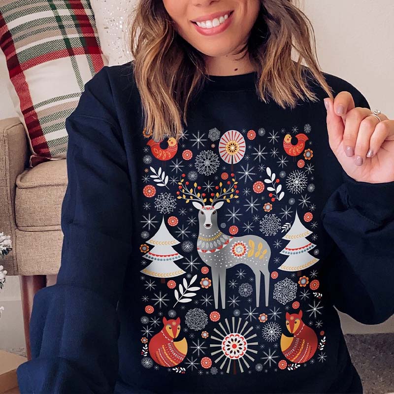 Folk Art Hygge Botanical Christmas Sweatshirt