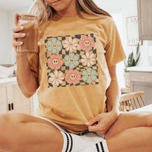 Checkered Flower Retro Trendy Summer T-Shirt