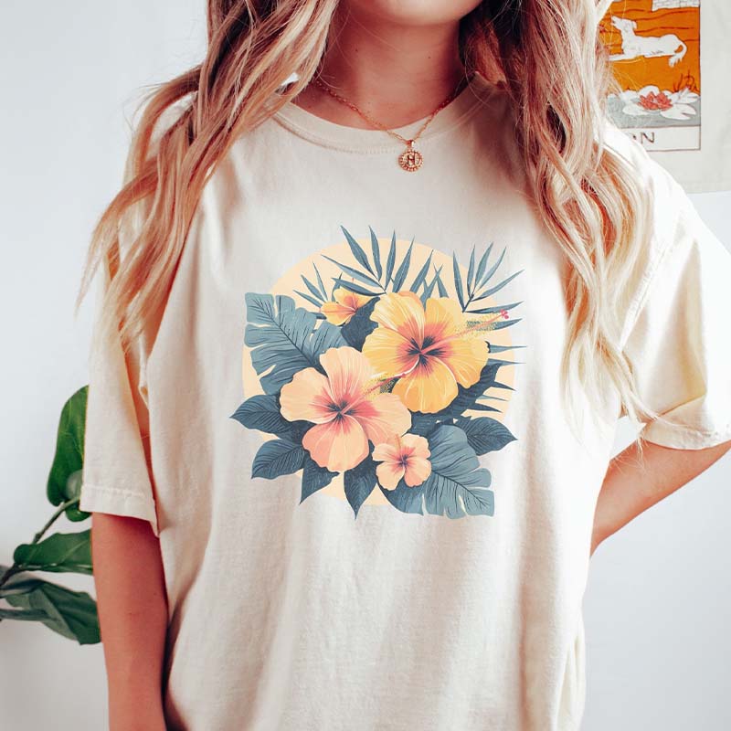 Tropical Floral Sunset Retro T-Shirt