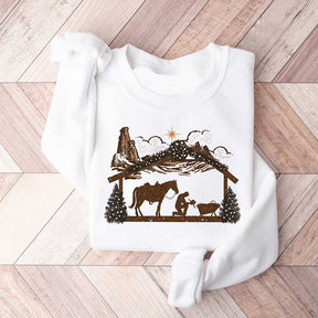 Praying Cowboy Manger Religious Western Christmas Sweatshirt