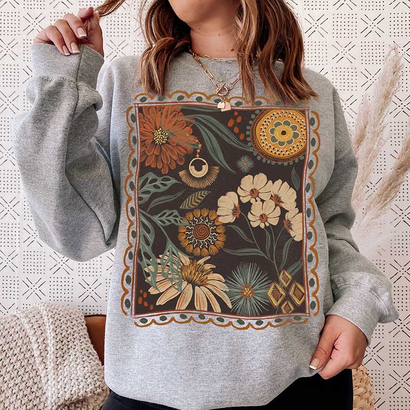 Boho Floral Cottagecore Fall Flowers Sweatshirt