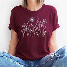 Wild Flowers Graphic Minimalist T-Shirt