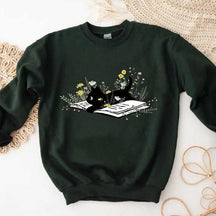 Cute Cat Book Floral Cat Sweatshirt