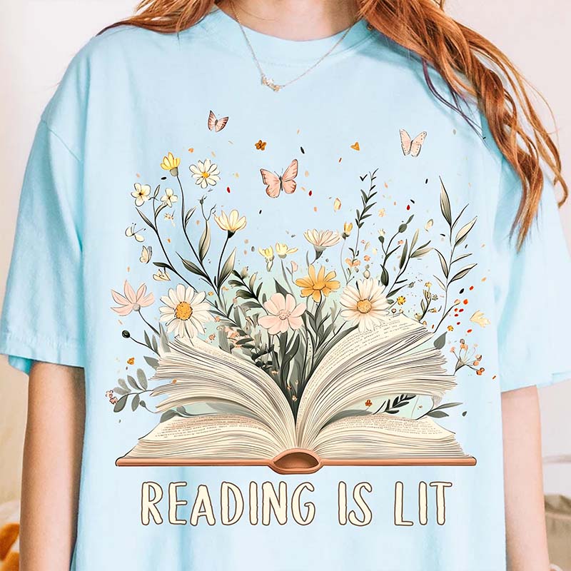 Reading Is Lit Floral Book T-Shirt