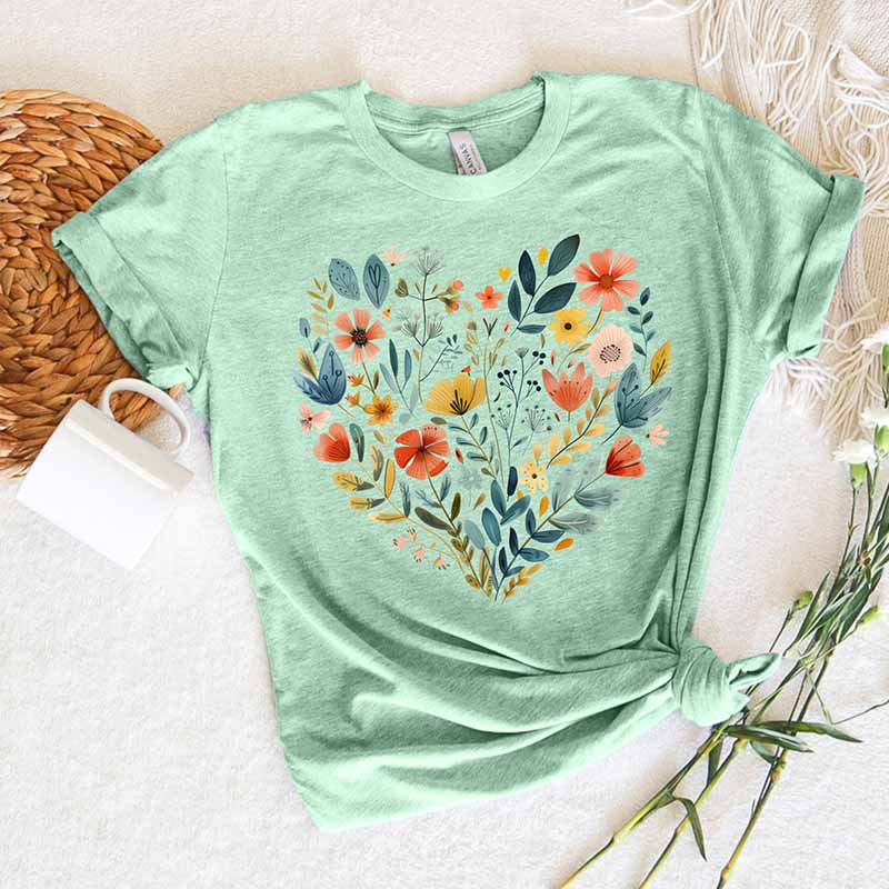 Wildflowers Floral Heart Plant Lady T-Shirt