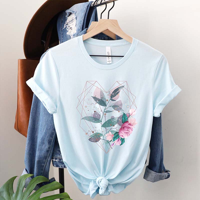 Cute Geometric Heart Flowers T-Shirt