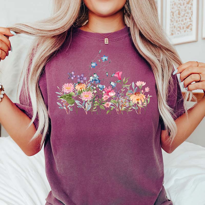 Pressed Flower Watercolor Botanical Floral T-Shirt