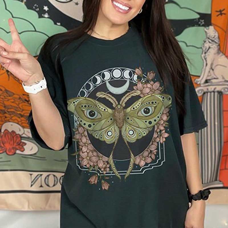 Mystical Luna Moth Wildflower Boho T-Shirt