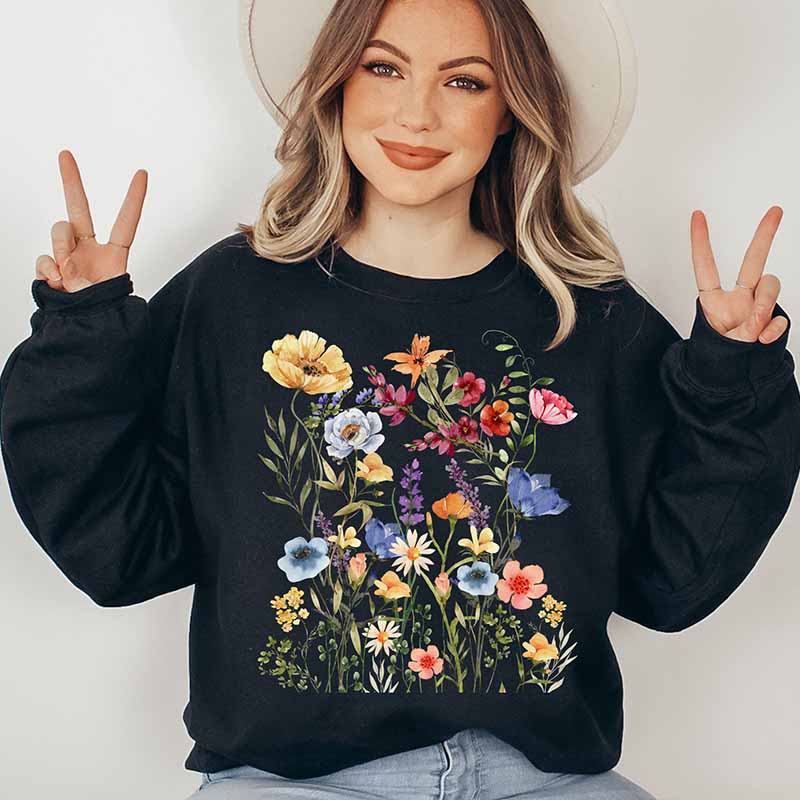 Vintage Pressed Flowers Botanical Boho Sweatshirt