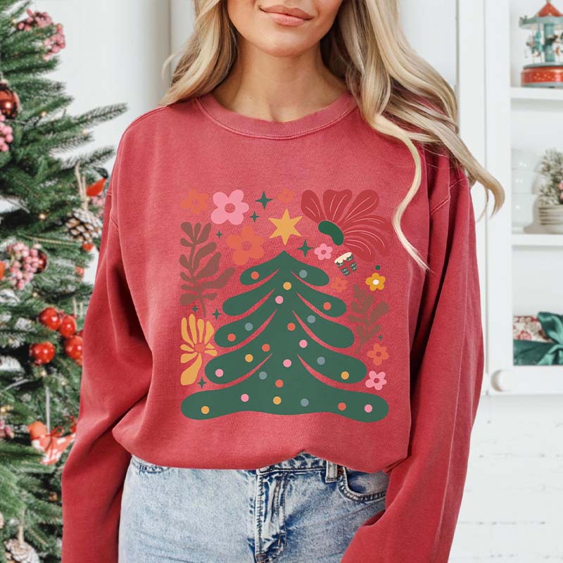 Floral Boho Christmas Tree Comfort Colors Sweatshirt