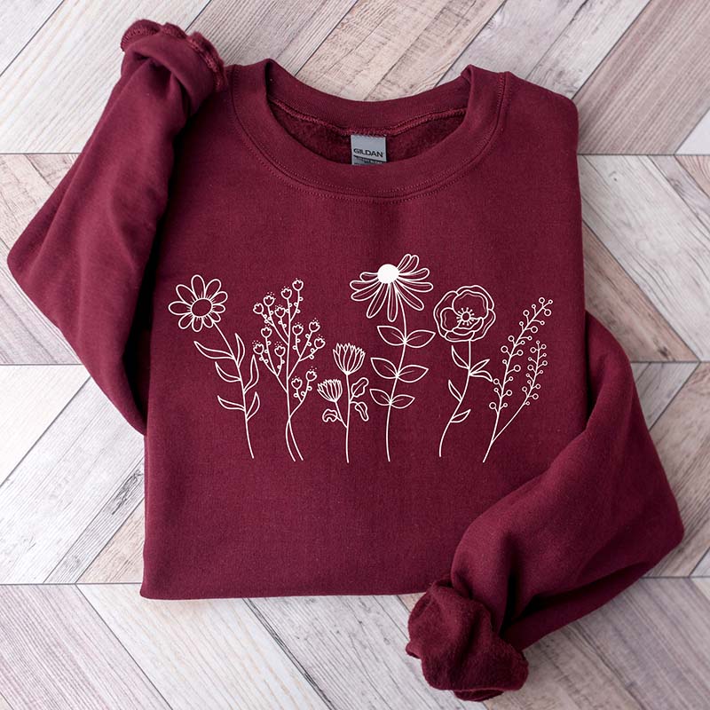 Botanical Wildflower Print Floral Gardening Sweatshirt