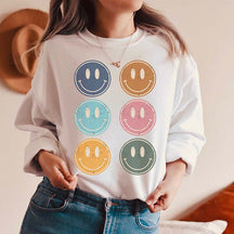 Boho Happy Face Grid Sweatshirt