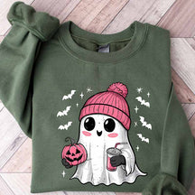 Pink Ghost Drinking Coffee Sweatshirt