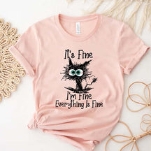 It's Fine I'm Fine Everything Is Fine Black Cat T-Shirt