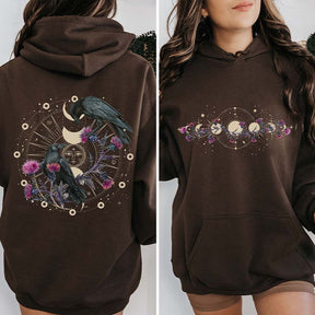 Celestial Ravens and Thistles Spiritual Bird Hoodie