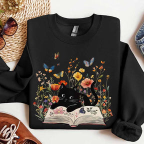 Floral Cat Cute Book Sweatshirt