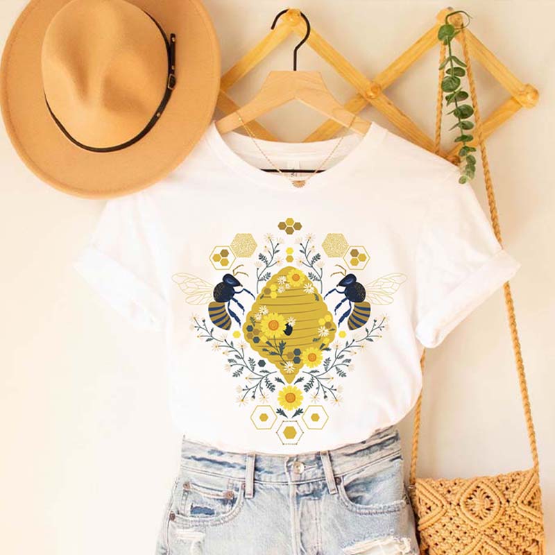 Floral Bee Honeycomb Kindness Plant T-Shirt